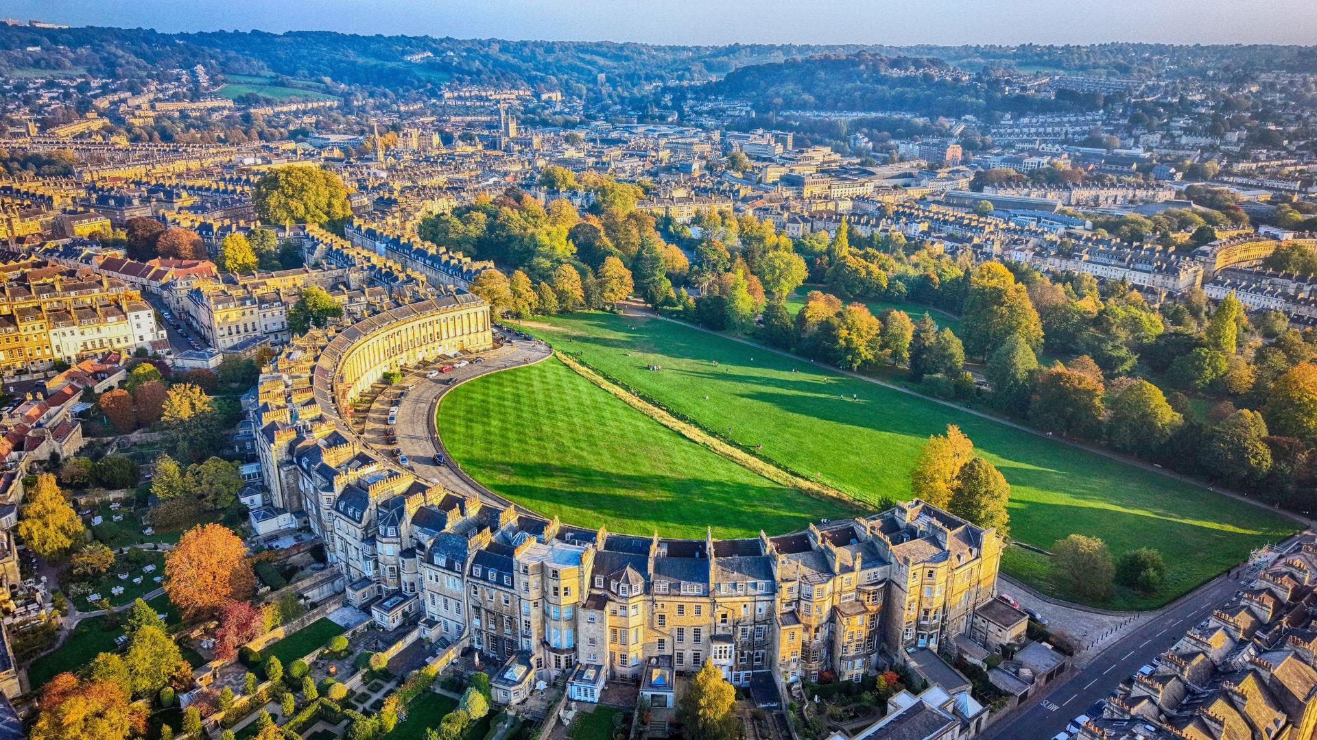Royal Crescent Aerial View in Autumn CREDIT David Cherriman