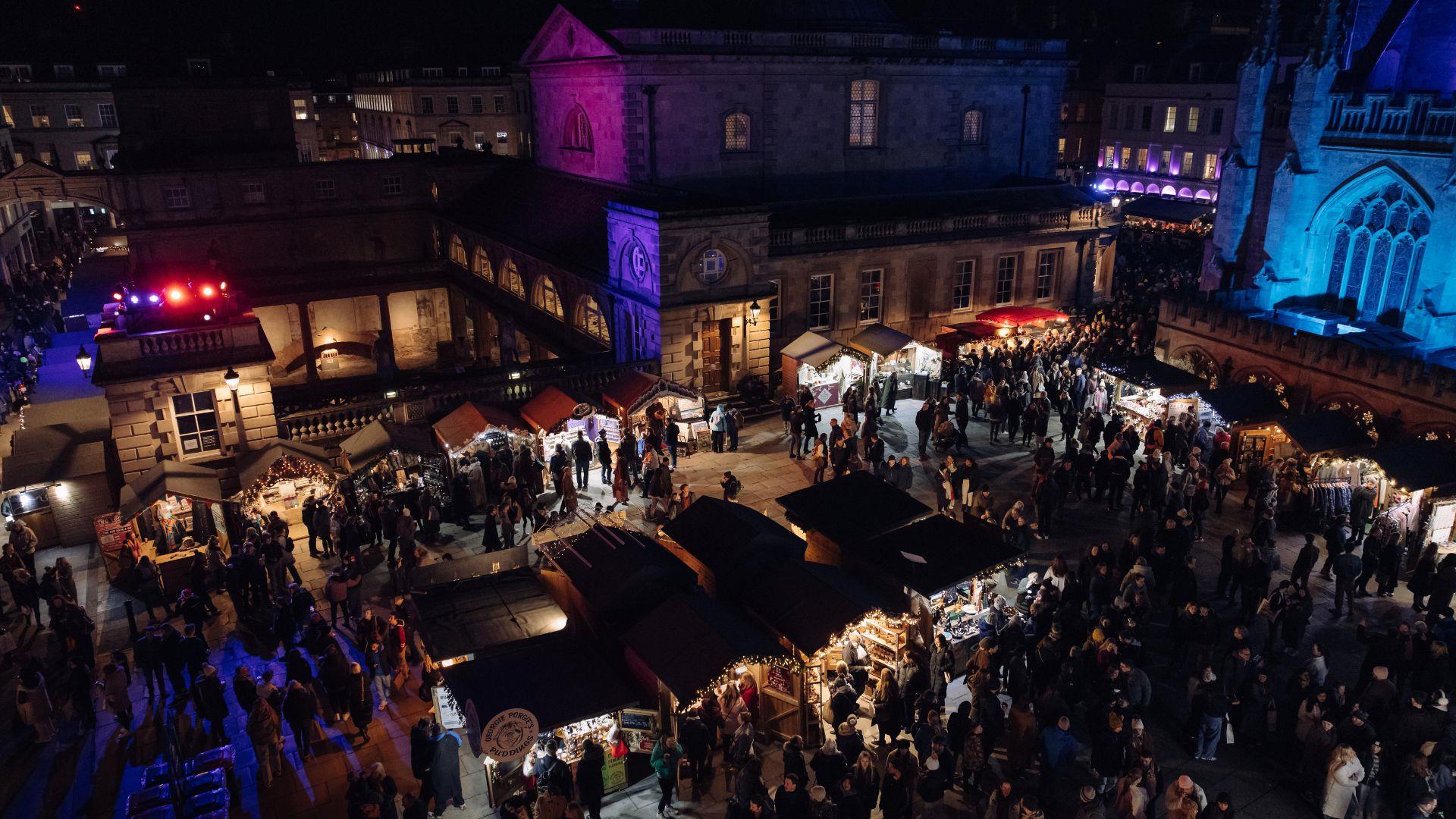 Bath Christmas Market from above at night