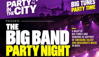 Poster for Party in the City's The Big Band Party Night, a fundraiser supporting grassroots music in Bath.