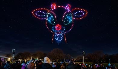 Rudolph the Red-Nosed Reindeer Christmas drone light show.
