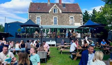 People sat in the beer garden at Lock Keeper in Keynsham