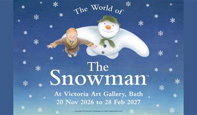 A poster promoting The World of The Snowman™ exhibition at the Victoria Art Gallery in Bath
