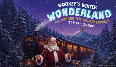 A stylised poster advertising a Winter Wonderland event at Wookey Hole from 21 November - 24 December 2026. 