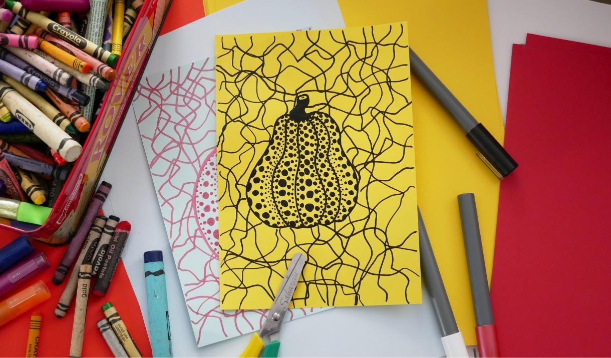 Pumpkin drawing on yellow paper