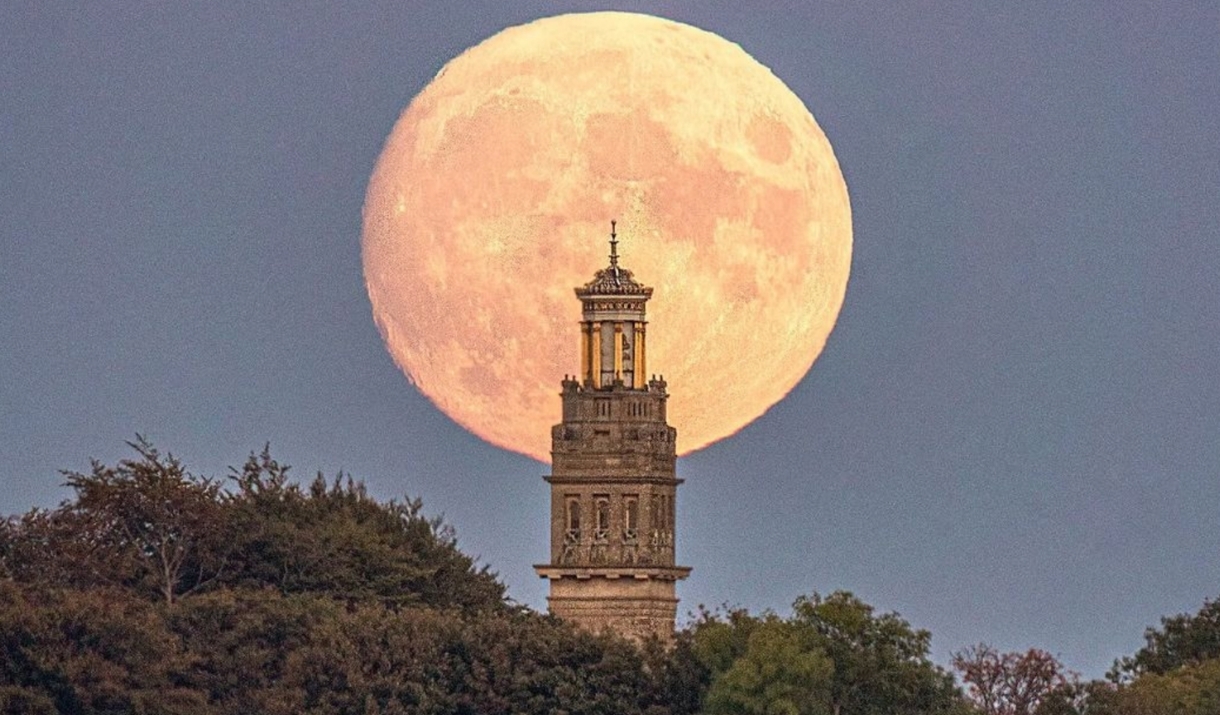 Beckford's Tower with a full moon backdrop