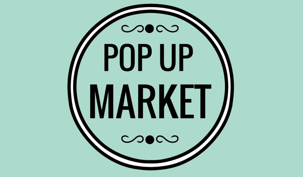 Pop Up Market's circular logo on a mint green background.