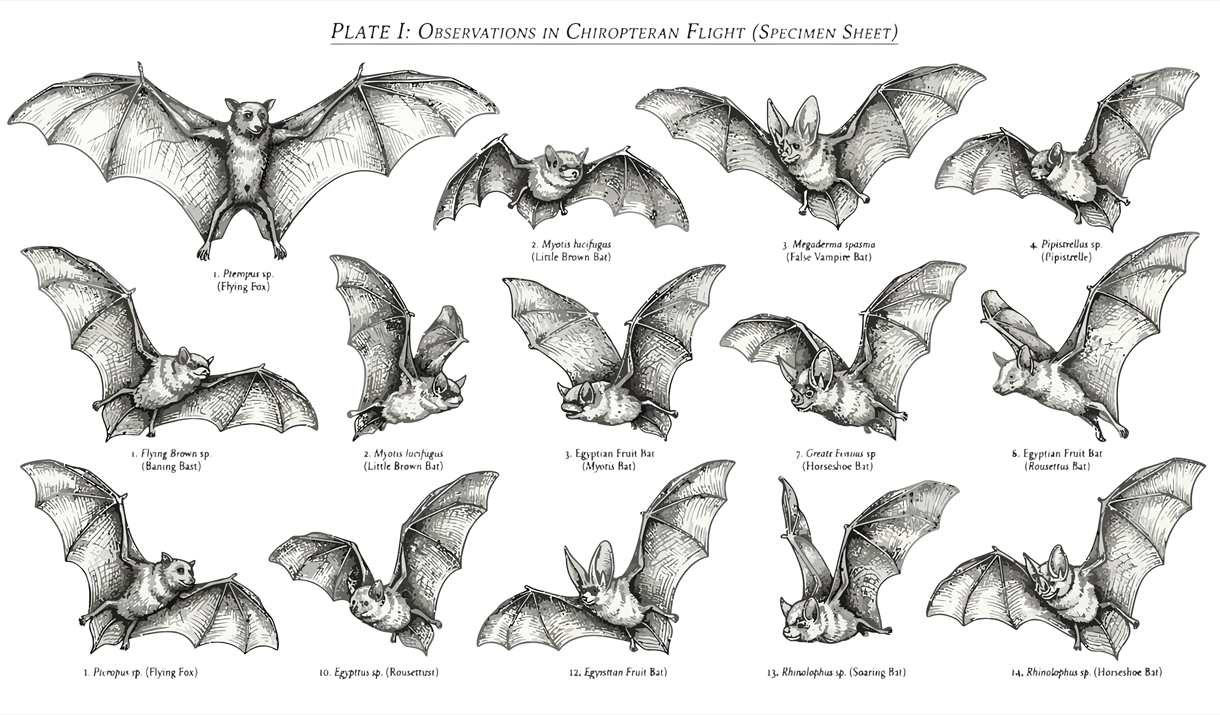 Line Drawings of Bats