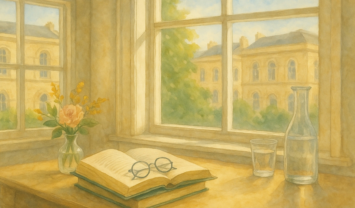 book on table by window
