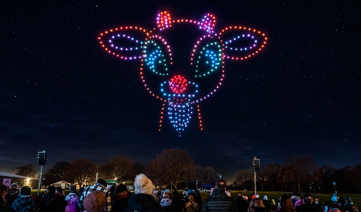 Rudolph the Red-Nosed Reindeer Christmas drone light show.