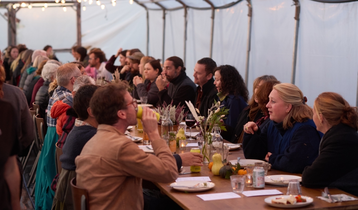 Dinner in the polytunnel