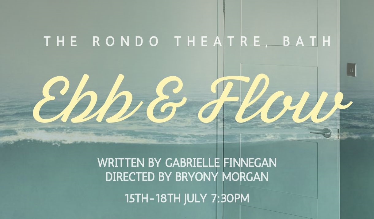 Ebb & Flow, yellow title text overlaying an image of an empty house filling with water.