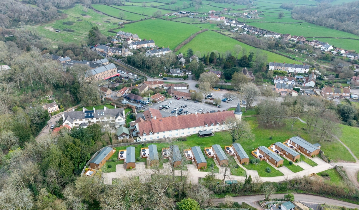 An aerial view of Mendip View Lodges in Wookey Hole