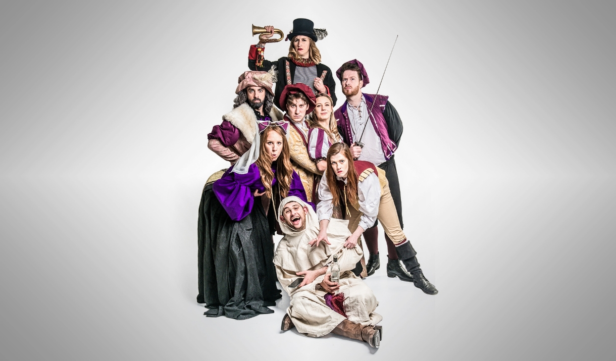 A photo of the cast for Sh!t-faced Shakespeare