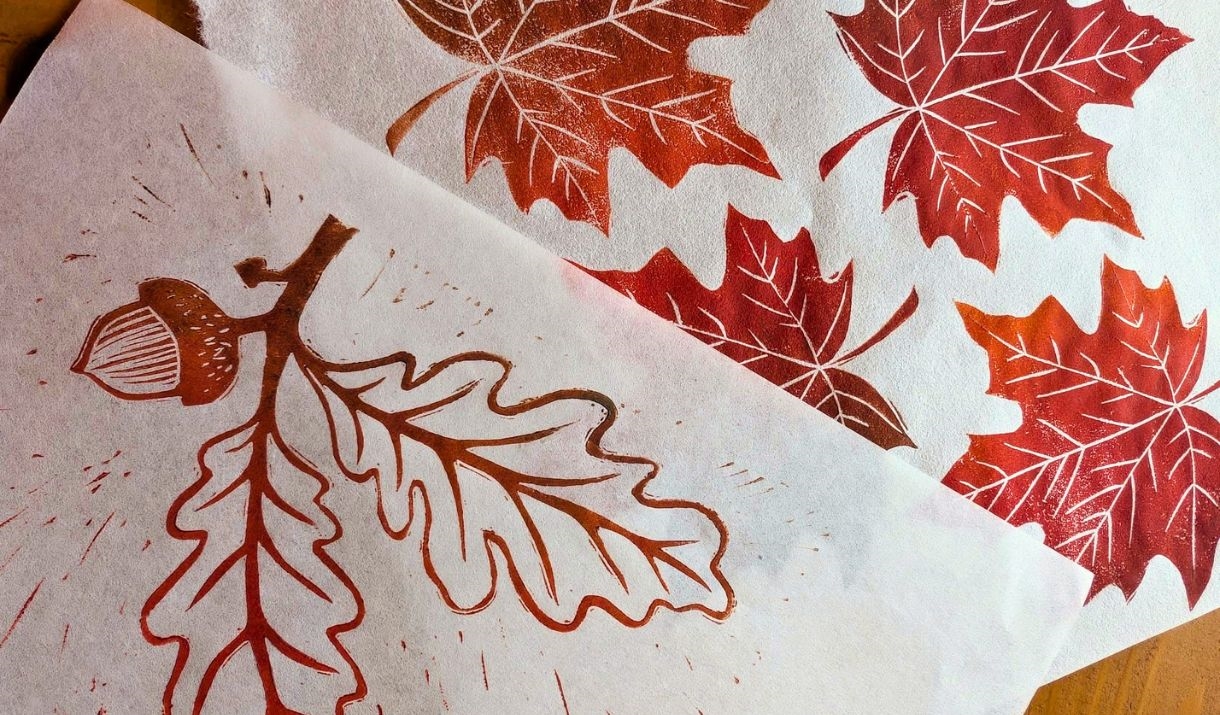 Lino printing - autumn leaves