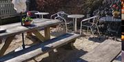 garden and benches