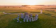 Aerial view of Stonehenge at sunrise