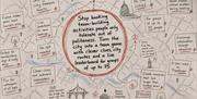 A sketched map with a red circle in the middle containing text promoting Lindle as a team-building activity.