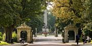 An image of the Victoria Column obelisk and Victoria Gate at The Royal Victoria Park in Bath