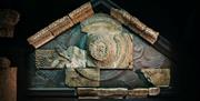 The reconstructed temple pediment at The Roman Baths