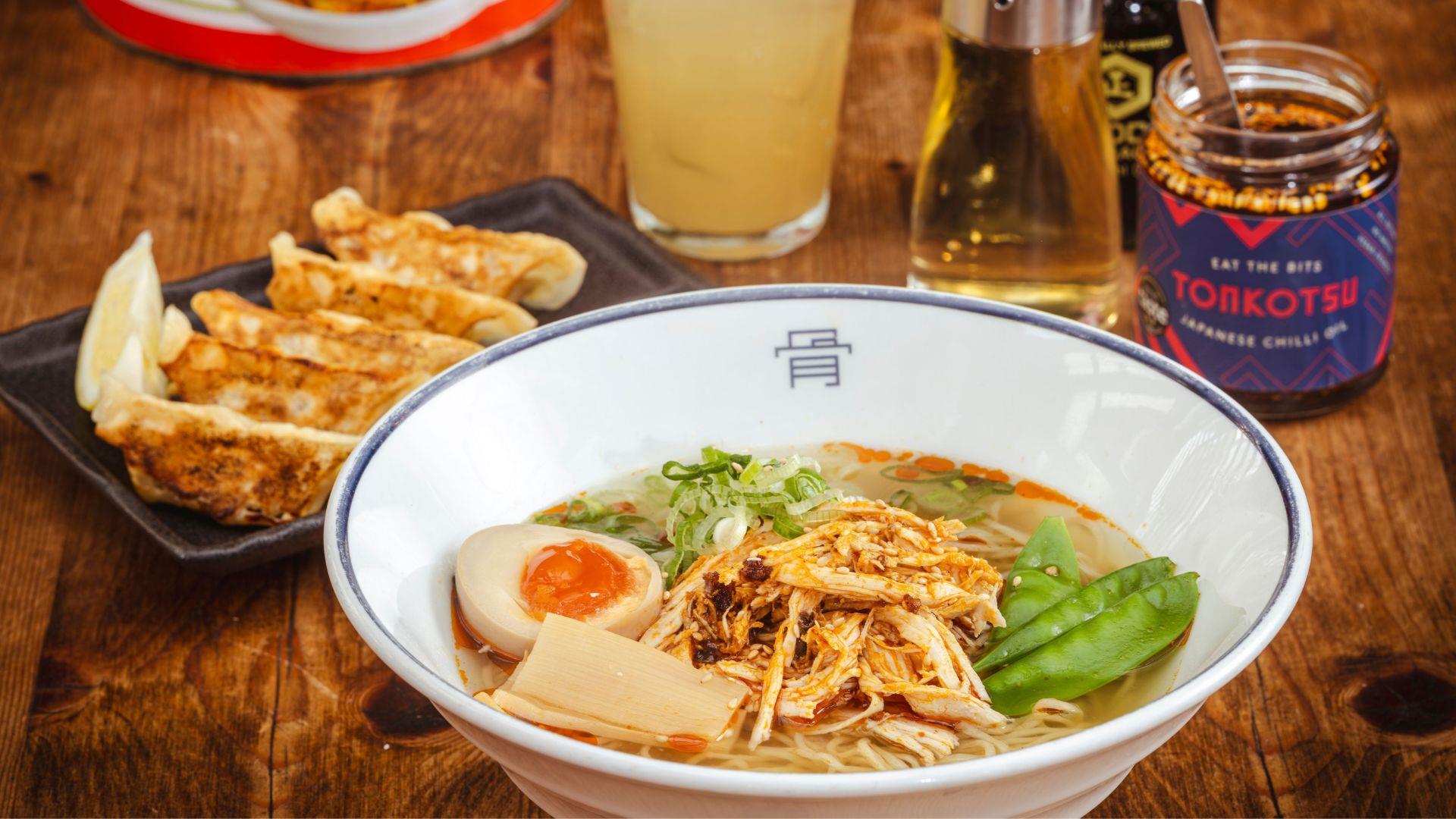 Tonkotsu chilli chicken ramen and gyoza